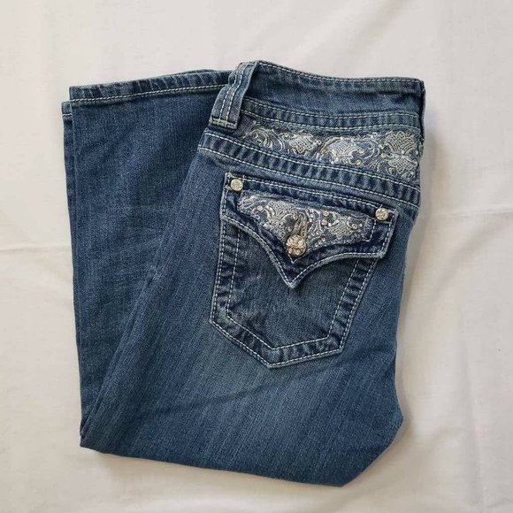 Miss Me Womens Capri Jeans Blue Stretch Embroidered Medium Wash Low Rise 28 - Picture 2 of 12